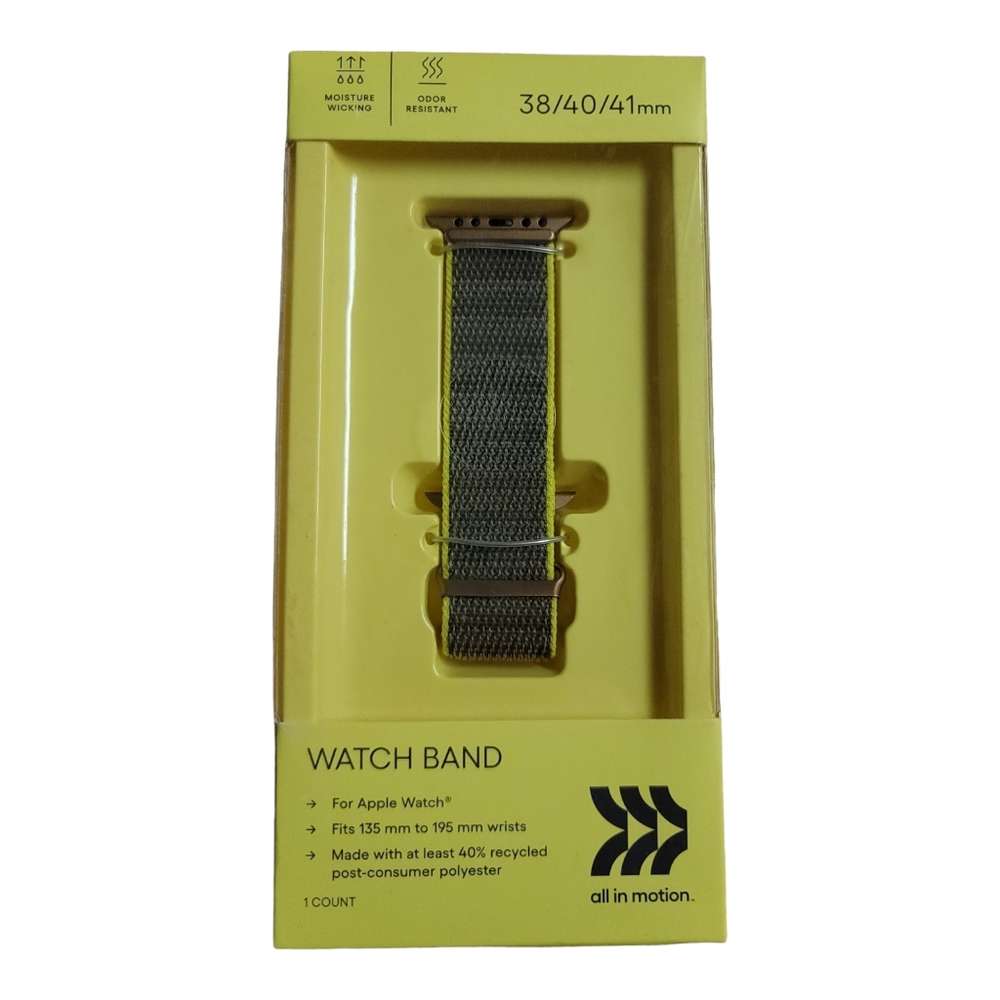 All in Motion Apple Watch Nylon Olive 38/40/41mm Band Fits Wrist 135mm to 195mm